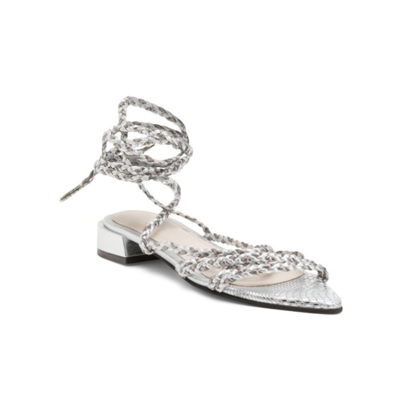 ALTA Silver Made In Colombia Leather Trianna Ankle Wrap Sandals - Picture 1 of 2